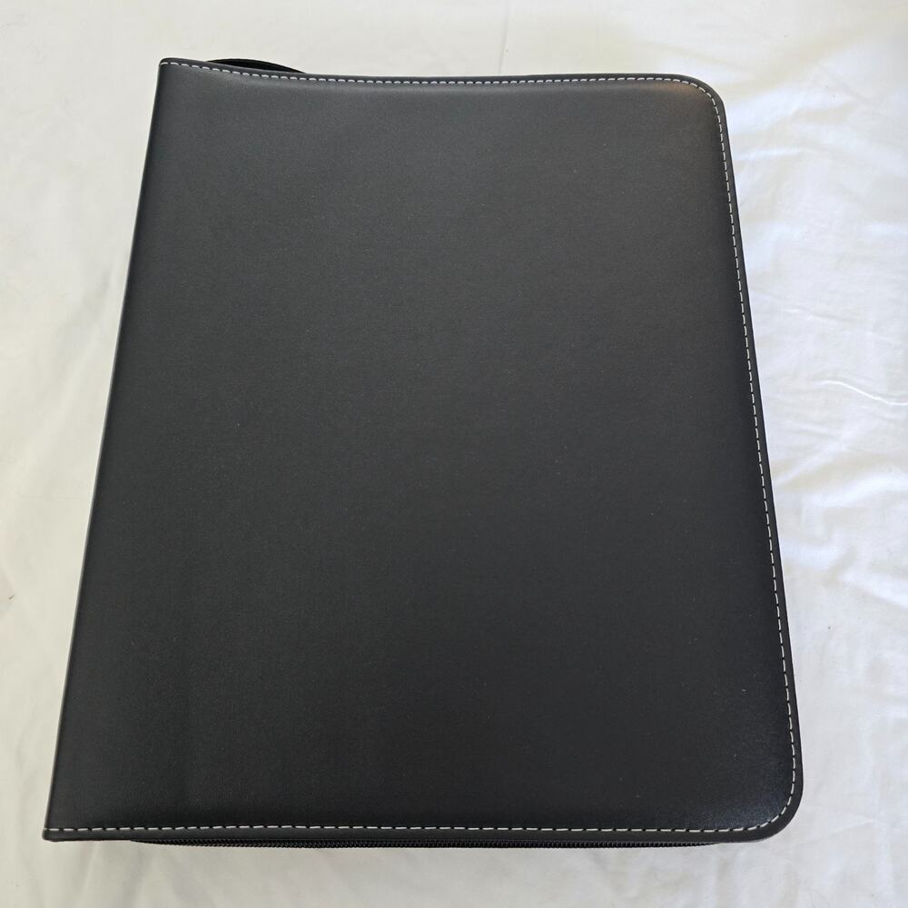 3 Ring Card Zipper Binder Holds Up to 900 Cards Black Faux Leather New